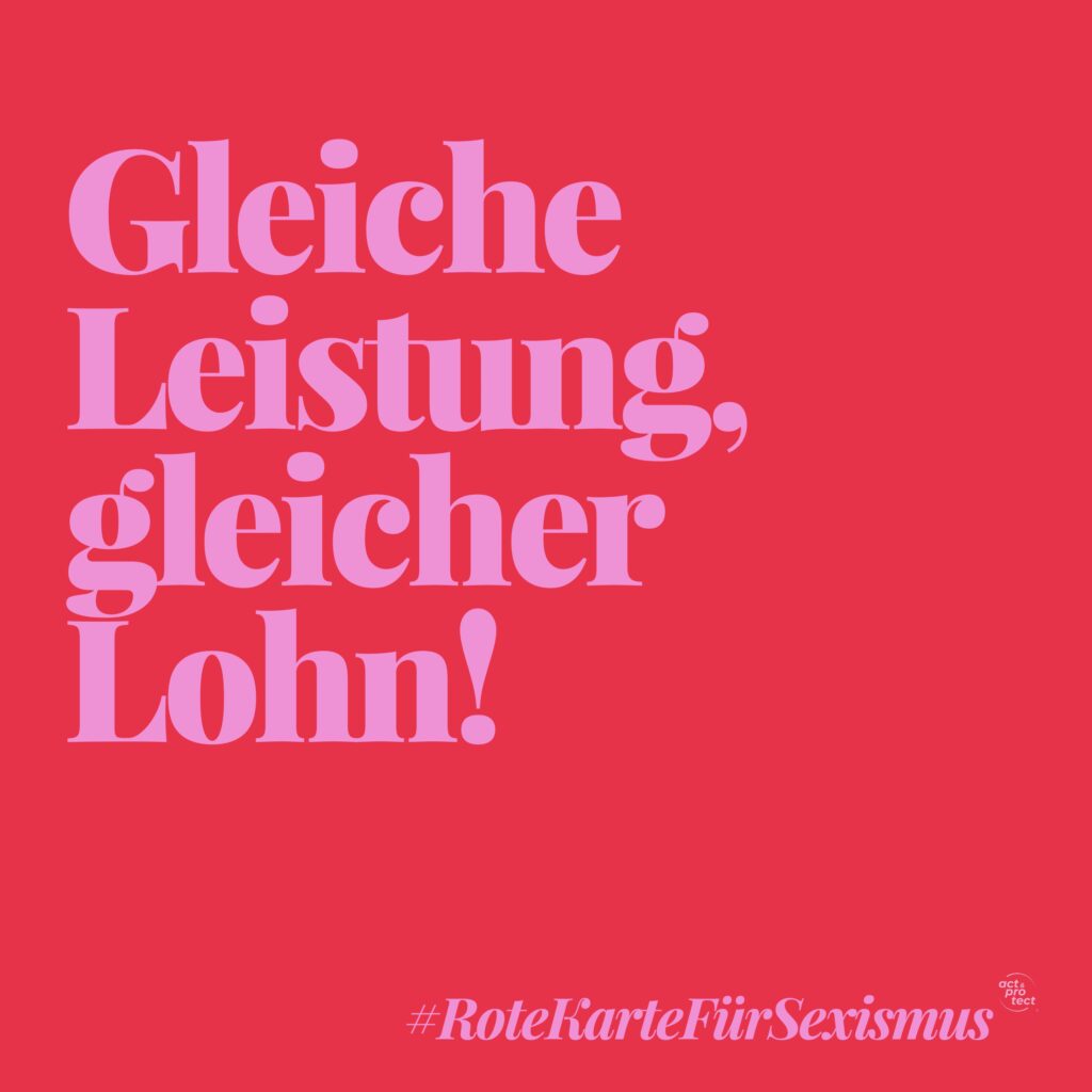 Auf einem roten Hintergrund steht in Pinker Schrift: Rote Karte für Sexismus