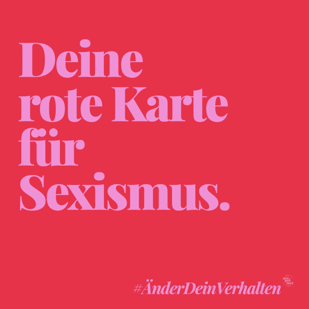 Auf einem roten Hintergrund steht in Pinker Schrift: Rote Karte für Sexismus