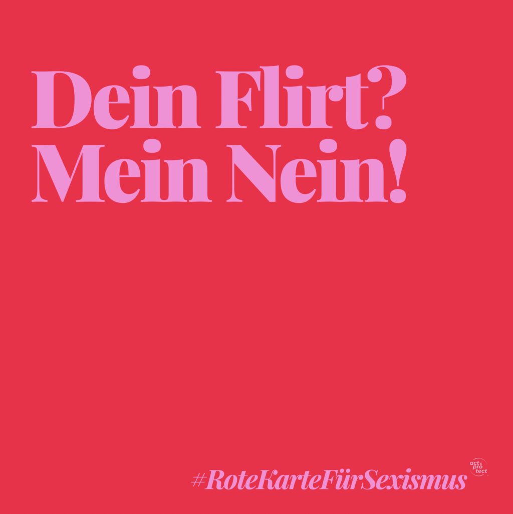 Auf einem roten Hintergrund steht in Pinker Schrift: Rote Karte für Sexismus