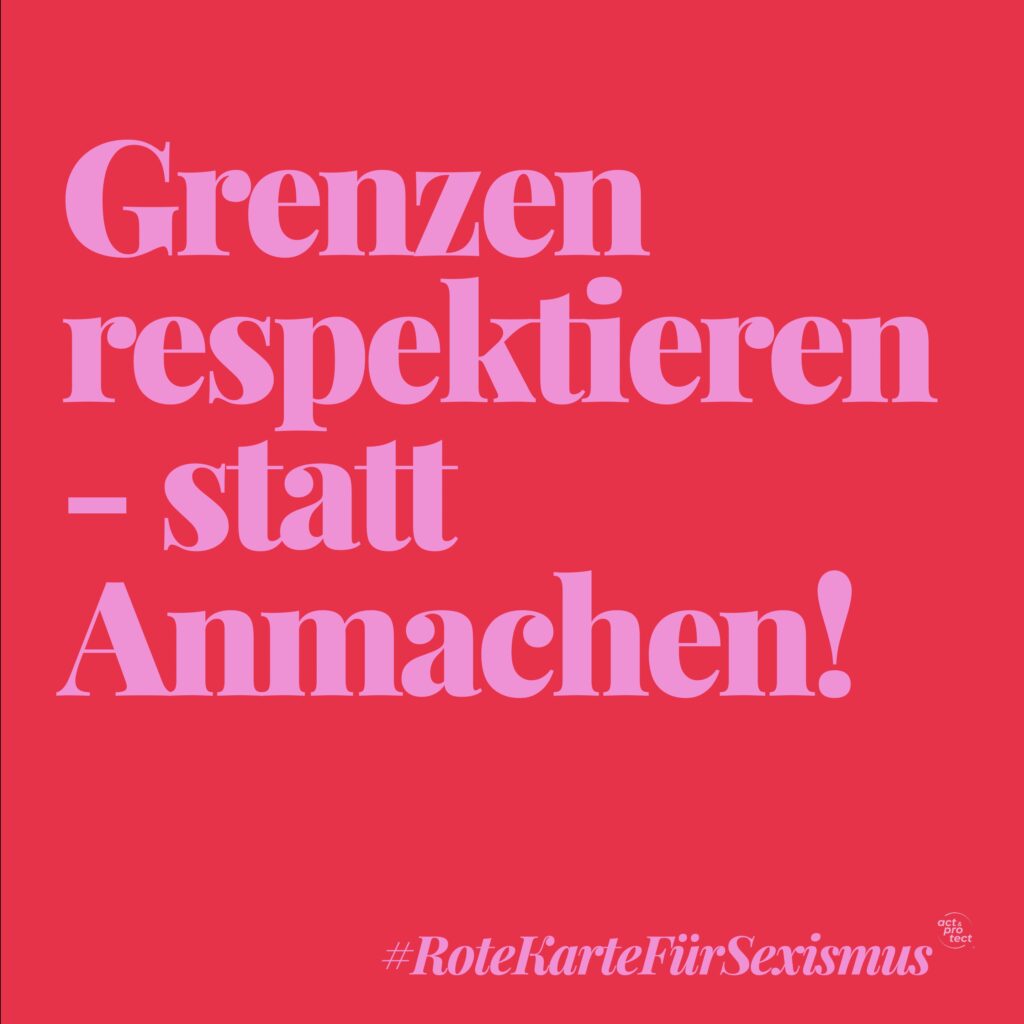 Auf einem roten Hintergrund steht in Pinker Schrift: Rote Karte für Sexismus