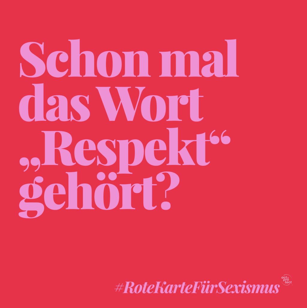 Auf einem roten Hintergrund steht in Pinker Schrift: Rote Karte für Sexismus