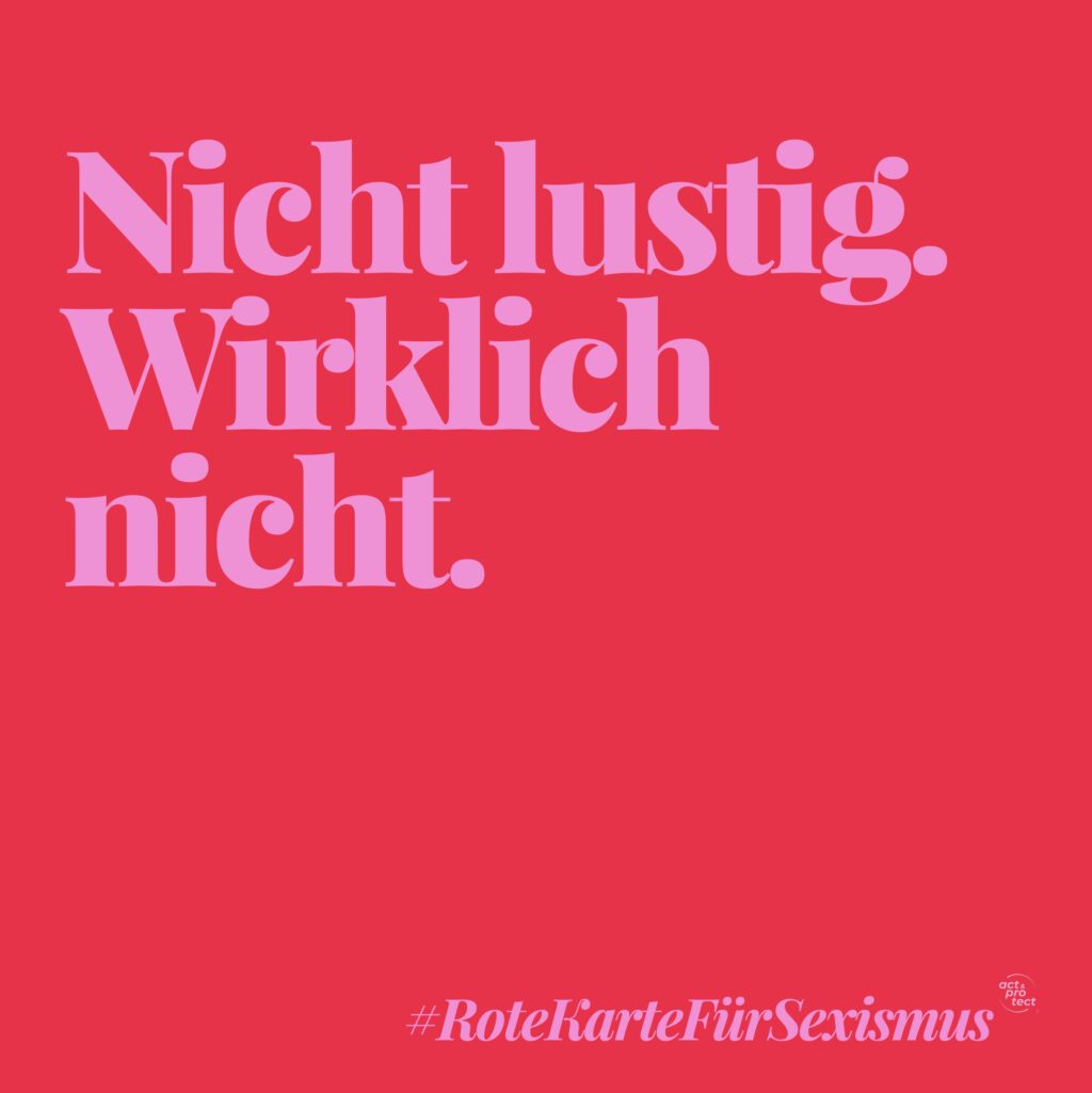 Auf einem roten Hintergrund steht in Pinker Schrift: Rote Karte für Sexismus