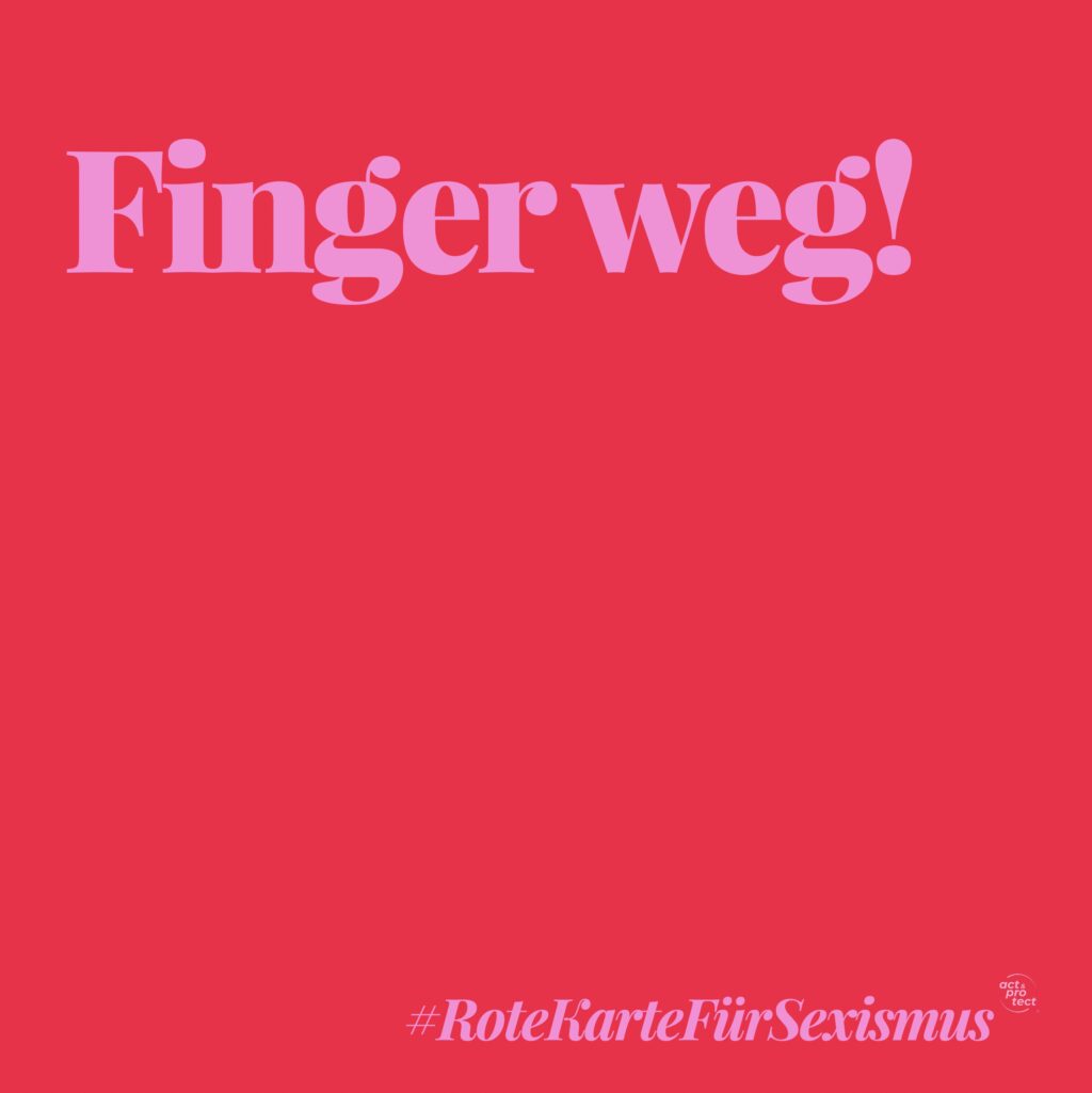 Auf einem roten Hintergrund steht in Pinker Schrift: Rote Karte für Sexismus