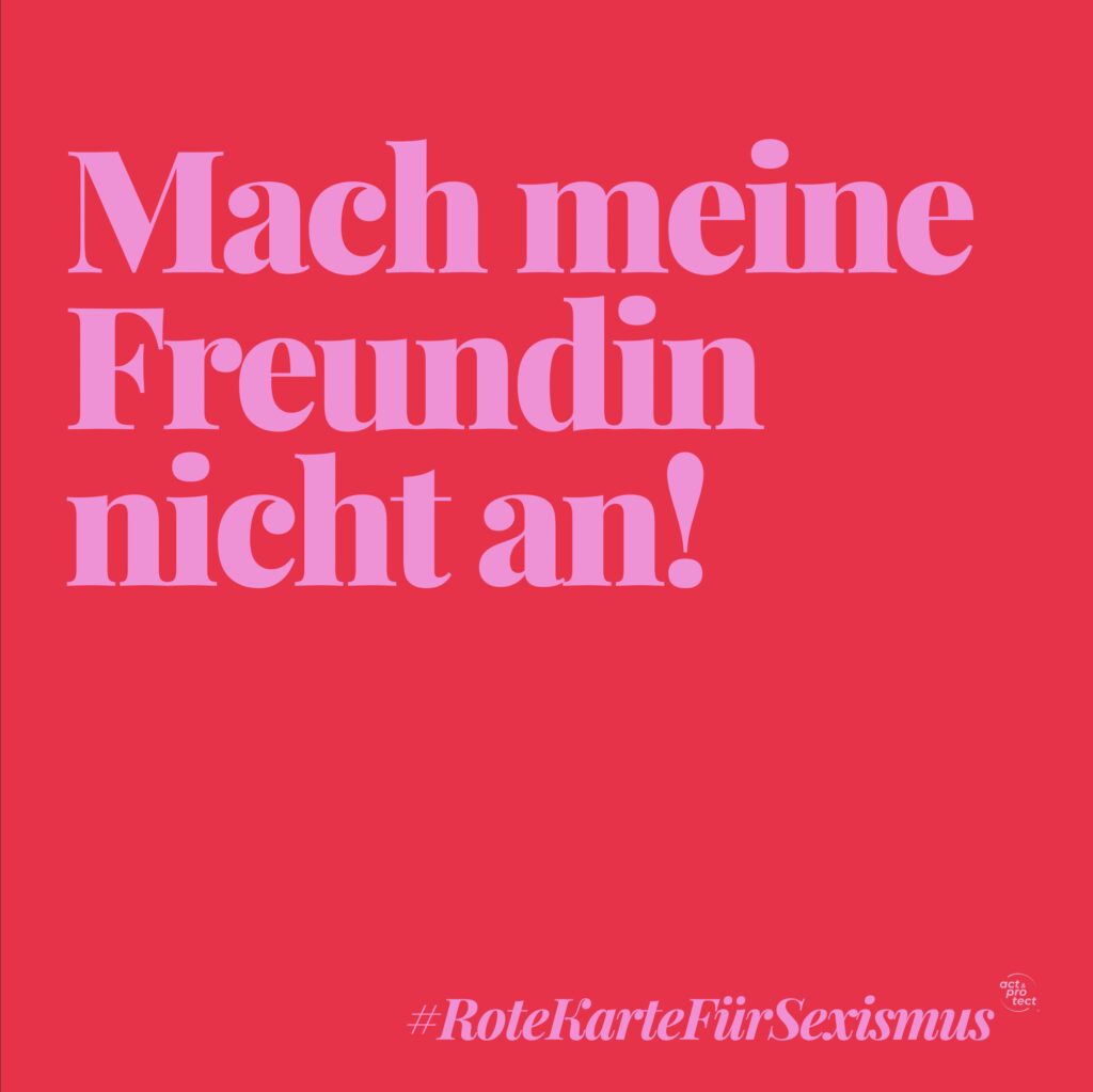 Auf einem roten Hintergrund steht in Pinker Schrift: Rote Karte für Sexismus